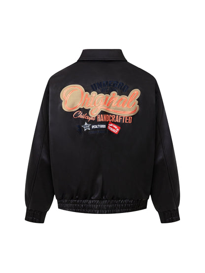 Thesupermade – Bomberjacke aus Leder mit aufgesticktem Schriftzug