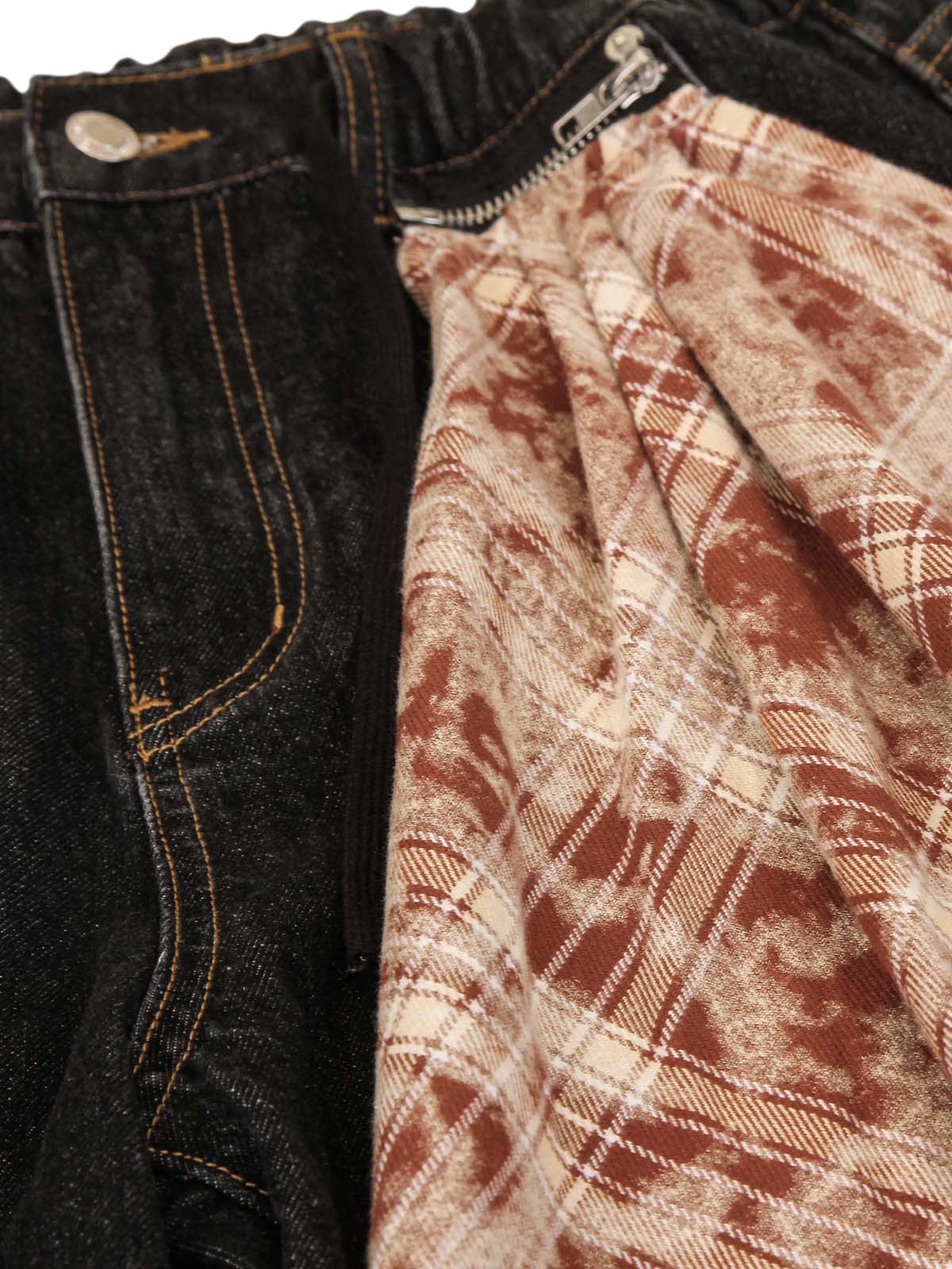 Baggy-Jeans mit Patchwork-Karomuster und Falten - 2334