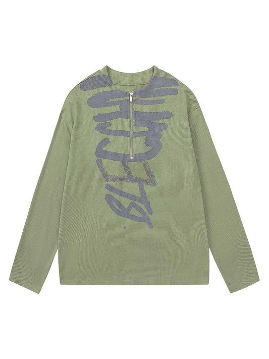 Pull en maille imprimé à col ras du cou et demi-zip