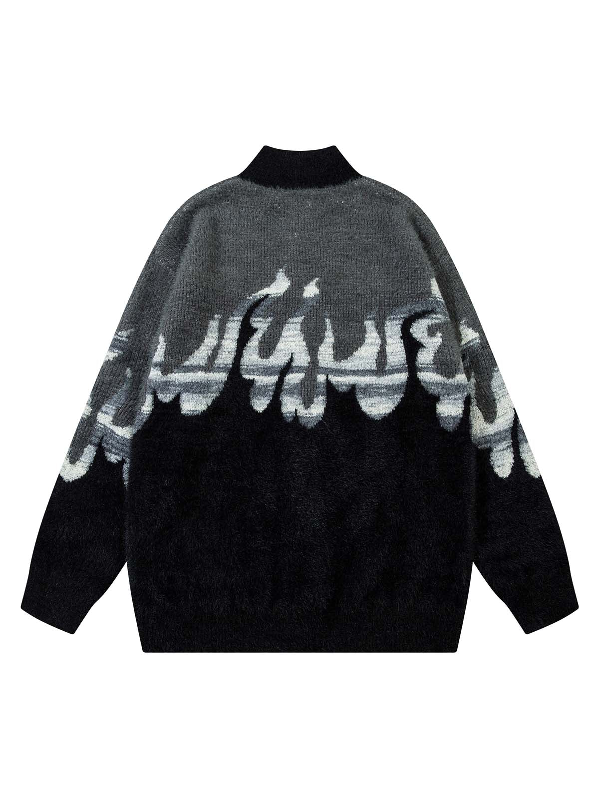 Thesupermade Flame Embroidery Fuzzy Zipper Sweater