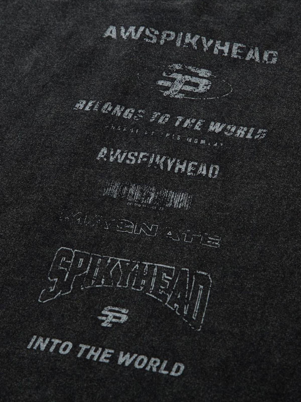 Heavy Washed Distressed Letter Printed T-shirt