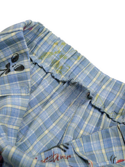 Pantalon à carreaux amusant à imprimés floraux et fruités