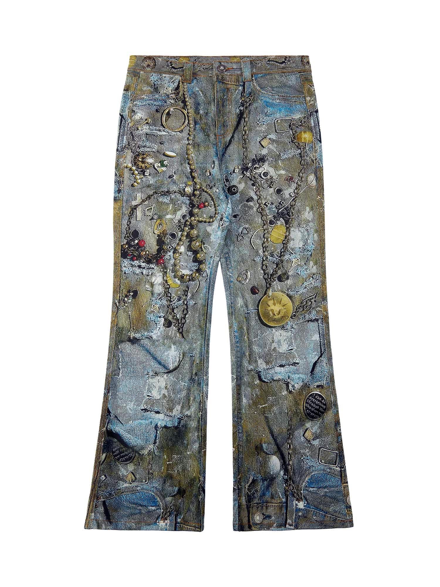 Thesupermade Graffiti BORO Destruction Chain Jeans - 2110