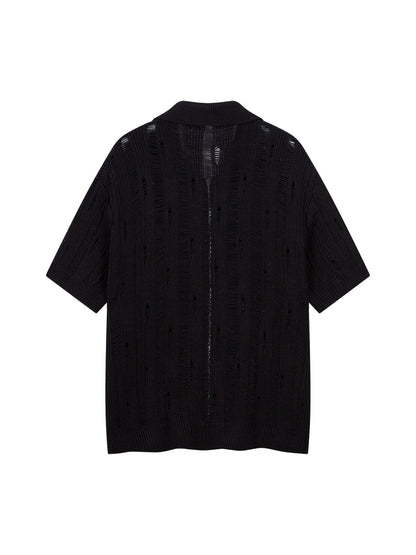 Chemise à manches courtes zippée en tricot noir Cleanfit