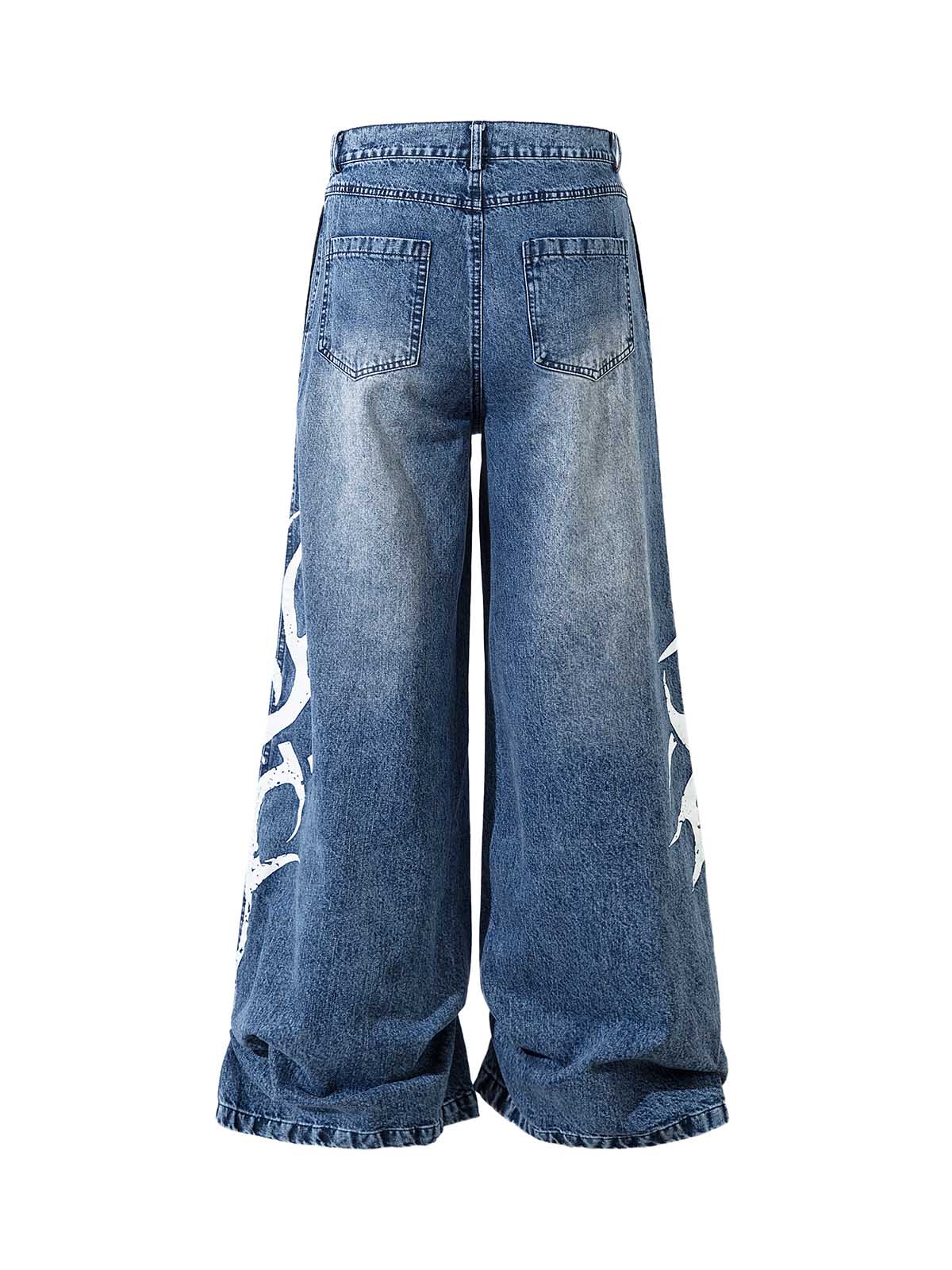 Washed  Print Straight Jeans