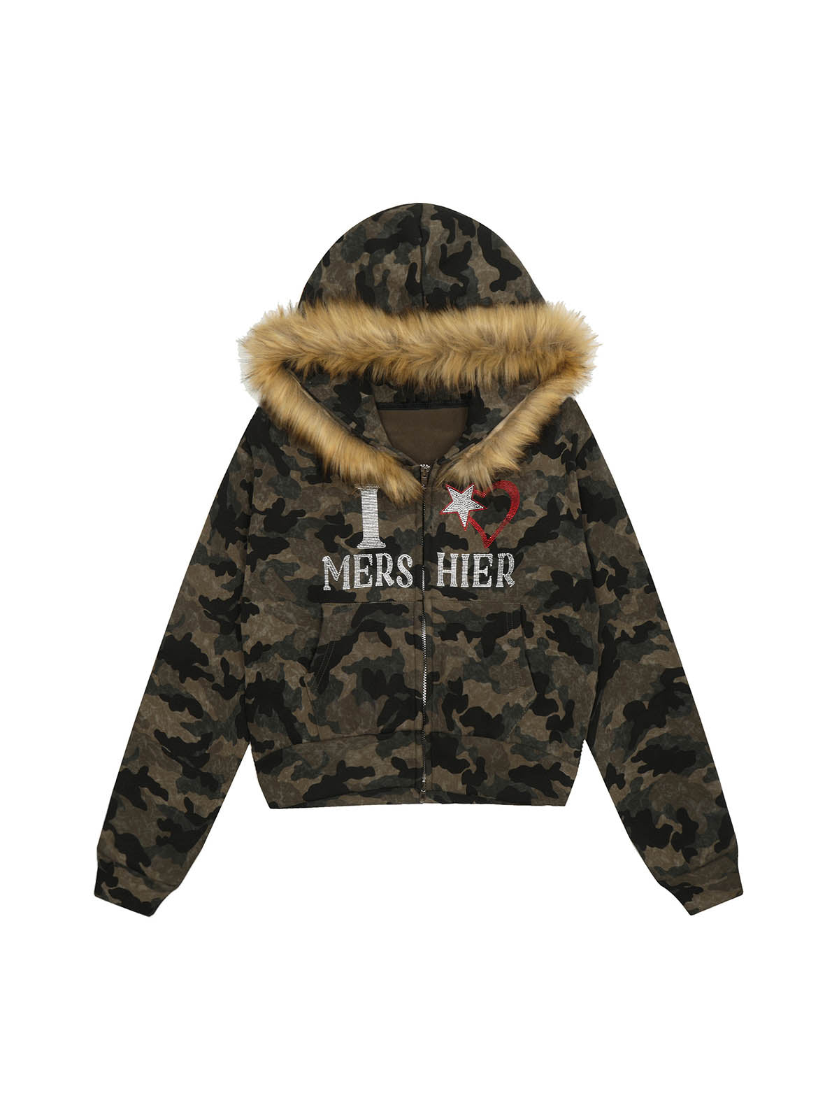 Veste polaire à capuche camouflage avec strass Hotfix - 2357