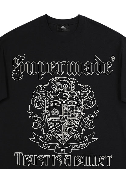 Original Gothic Letter Family Shield Badge Print T-Shirt