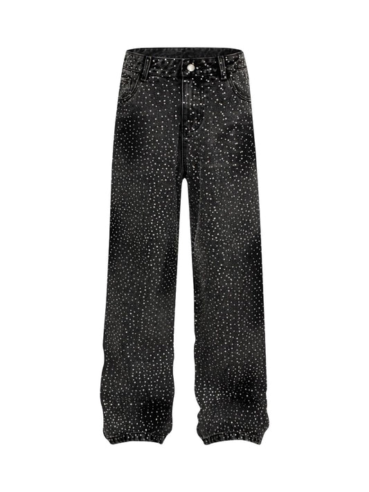 Washed Gradient Rhinestone Straight Jeans