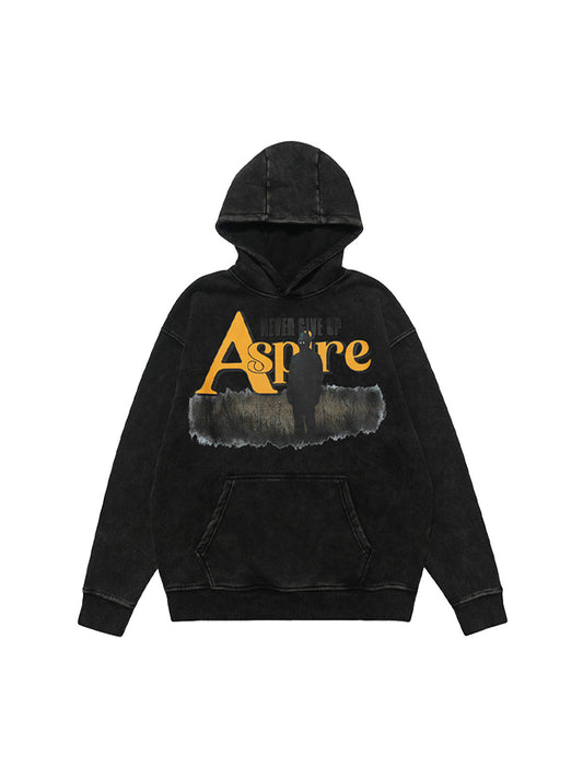 Schwerer, gewaschener Fleece-Hoodie mit Buchstaben-Portrait-Print