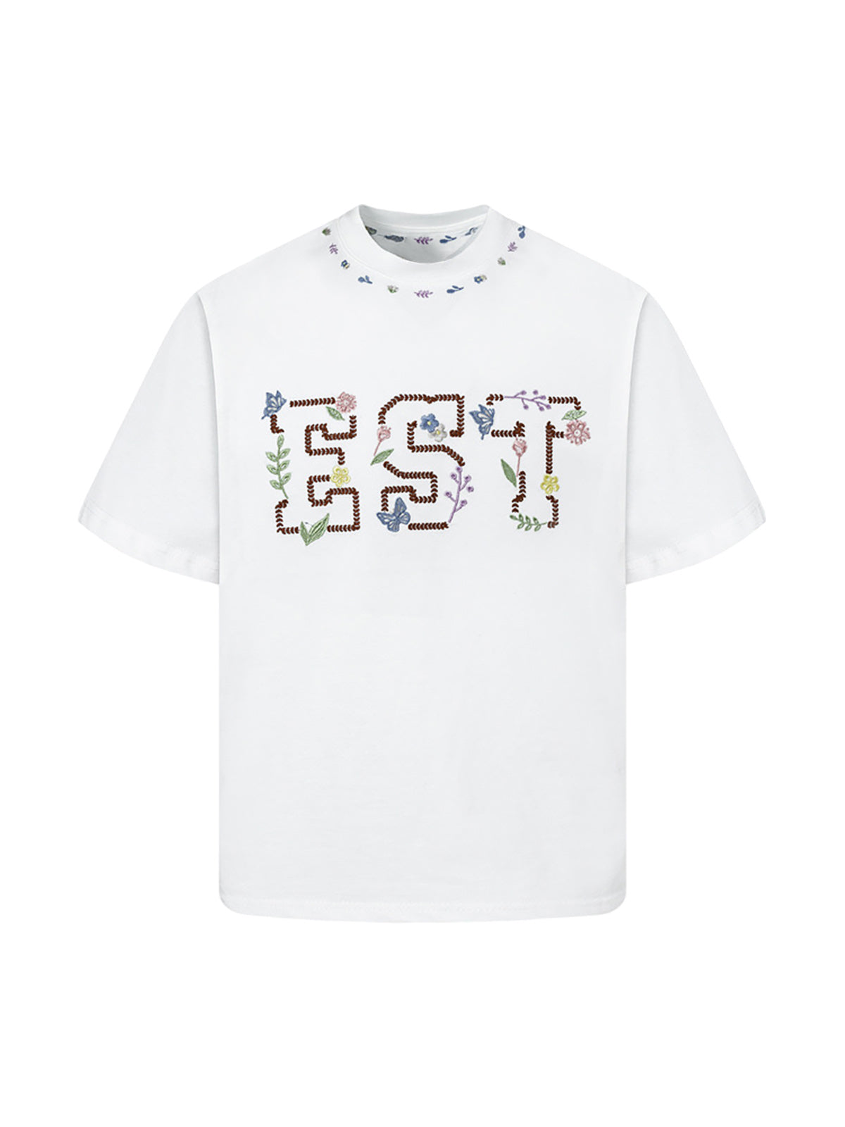 Embroidered Floral Crew Neck T-Shirt