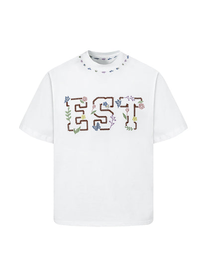 Embroidered Floral Crew Neck T-Shirt