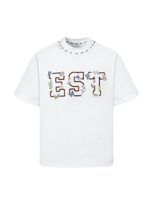 Embroidered Floral Crew Neck T-Shirt