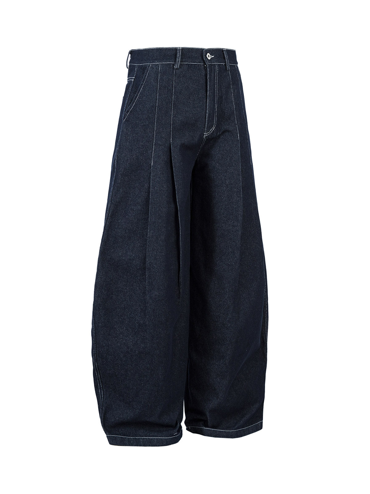 Deconstructed Contrast Stitching Pleated Baggy Barrel Jeans