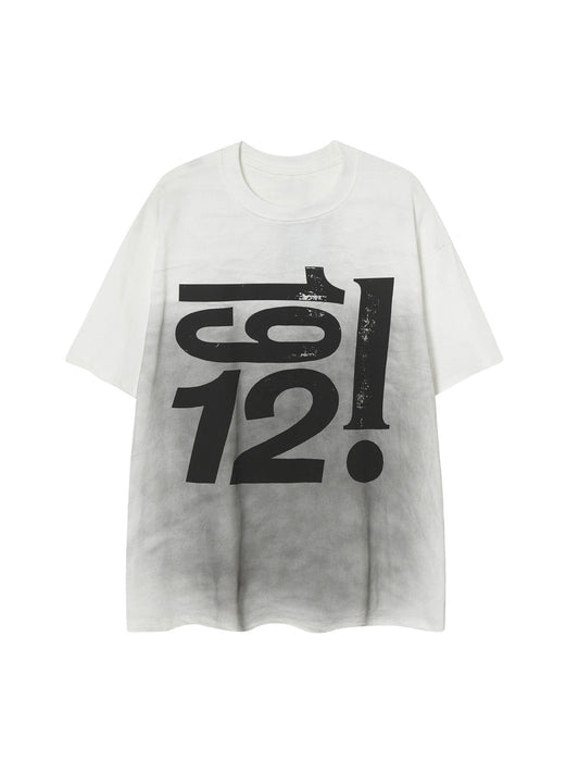 Heavy Washed Distressed Dirty Print Letter T-shirt