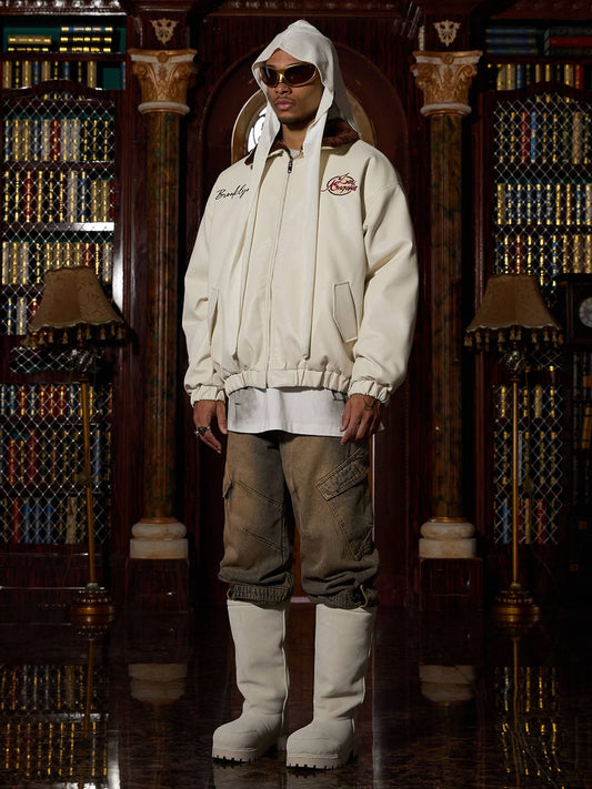 Veste matelassée en cuir synthétique avec col en fourrure brodée Thesupermade - 2272