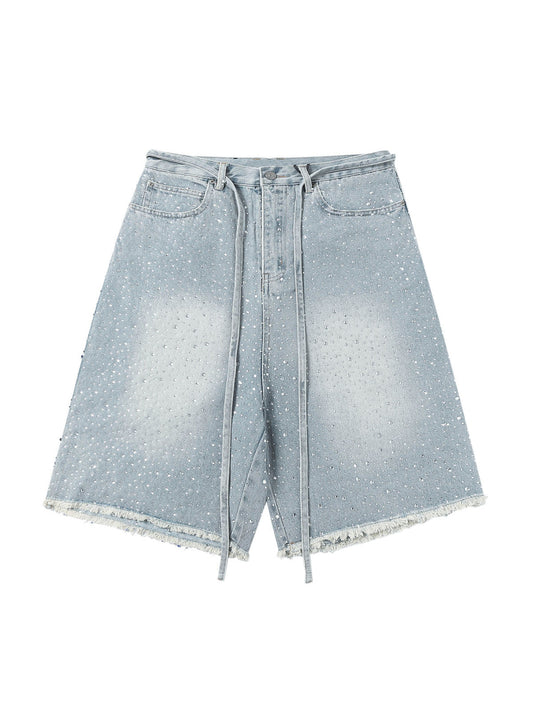 Distressed Rhinestone Denim Jorts