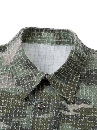 Gewaschenes, gebürstetes Kurzarmhemd mit Camouflage-Muster
