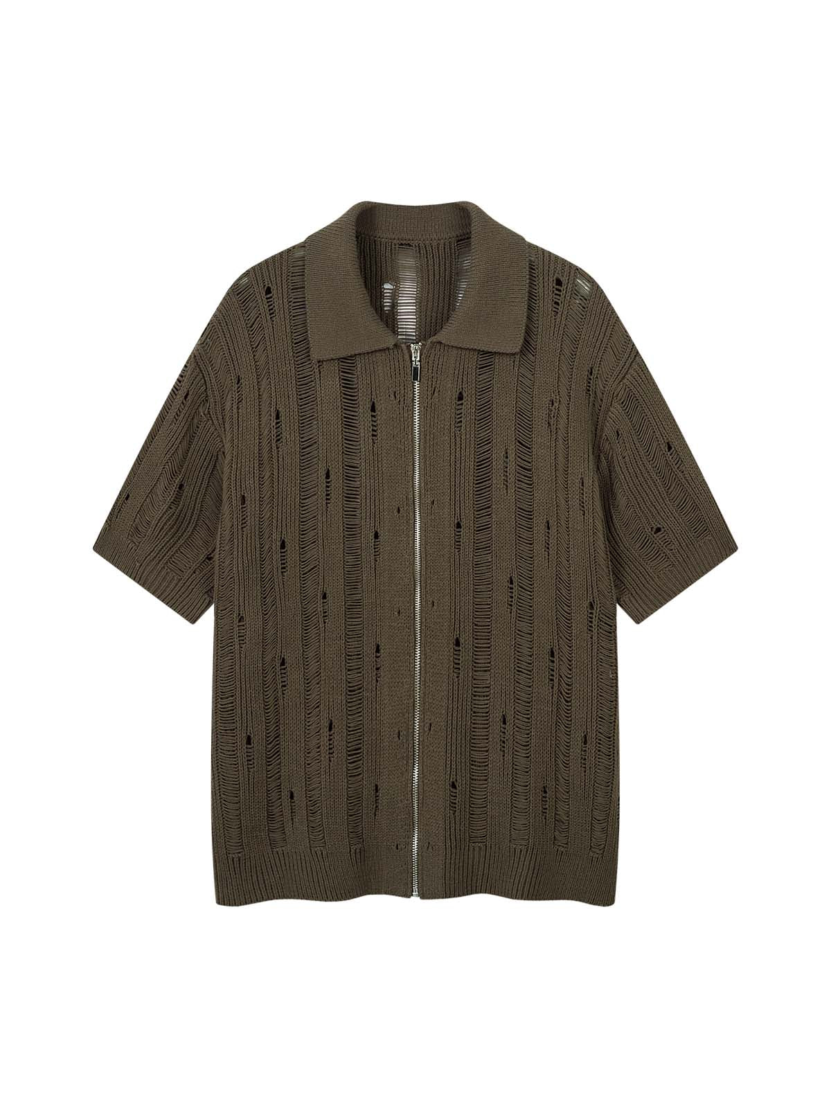 Chemise à manches courtes zippée en tricot noir Cleanfit