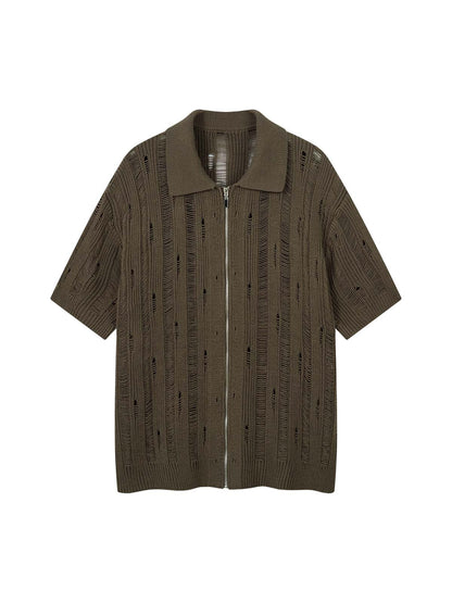 Chemise à manches courtes zippée en tricot noir Cleanfit