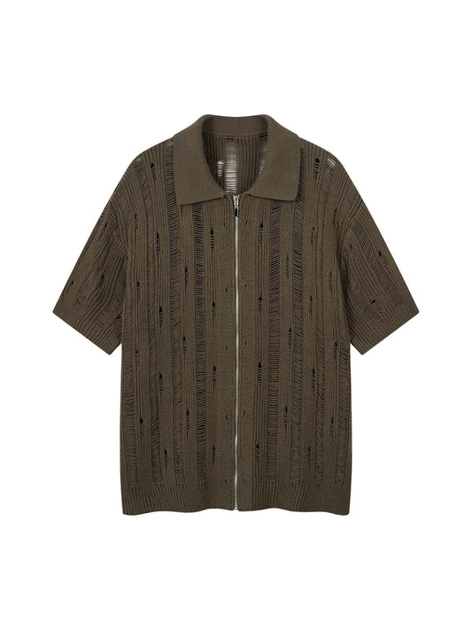 Chemise à manches courtes zippée en tricot noir Cleanfit