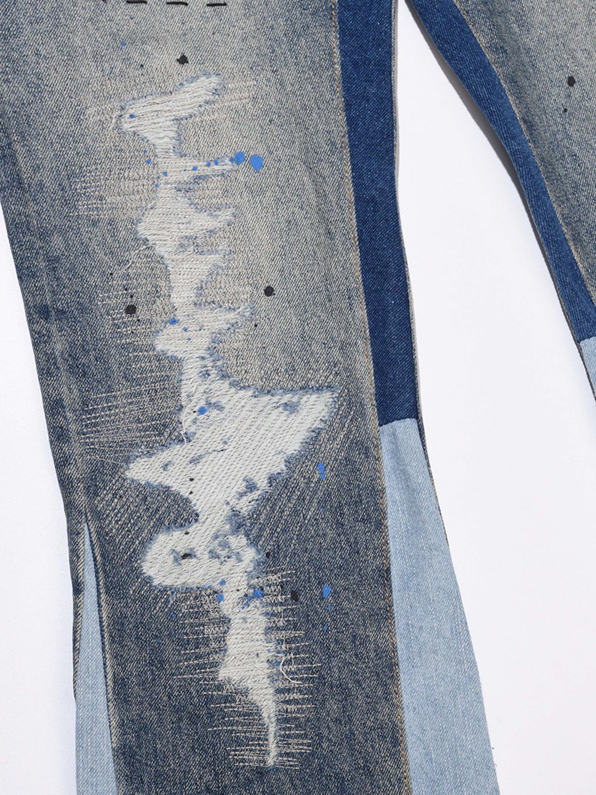 Coutures de déconstruction en micro-corne Splashing Ink pour jeans