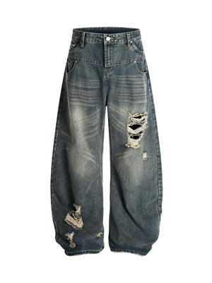 Washed Ripped Barrel Jeans