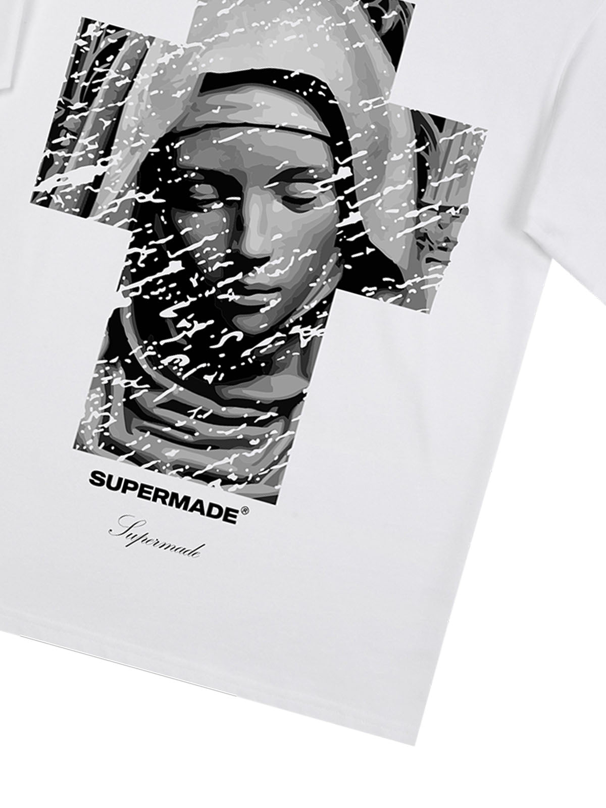 Original Retro Virgin Mary Mottled Cross Print T-Shirt