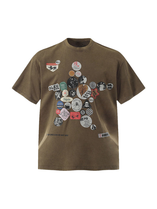 T-shirt à manches courtes effet vieilli avec imprimé badge