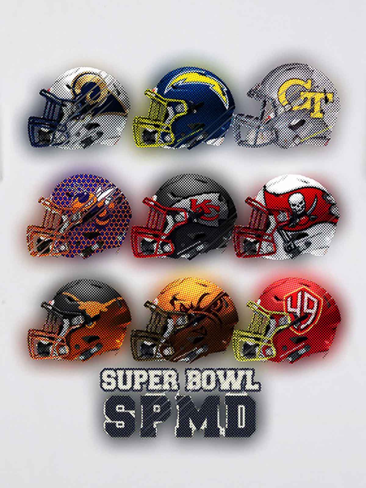 Super Bowl Football Helmet Print T-shirt - 2310