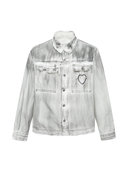 Distressed-Jeansjacke mit Stickerei