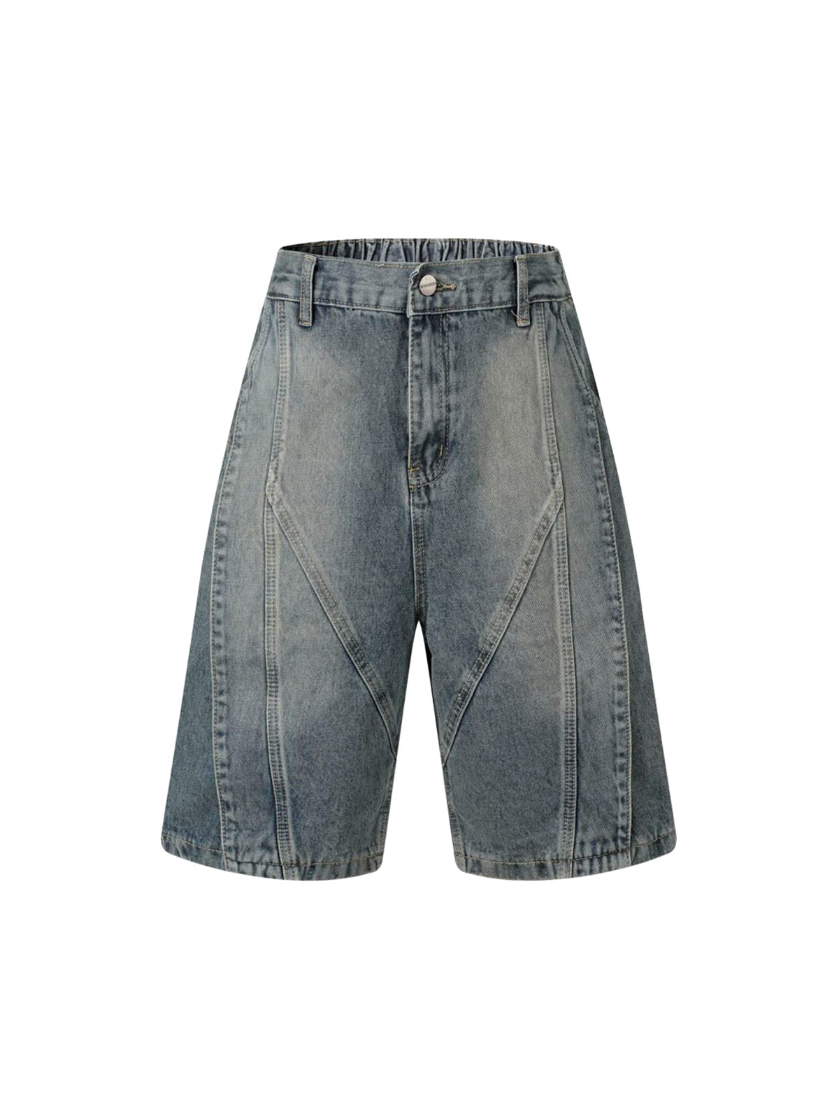 Verwaschene Distressed-Jeansshorts mit dekonstruiertem Schlitz