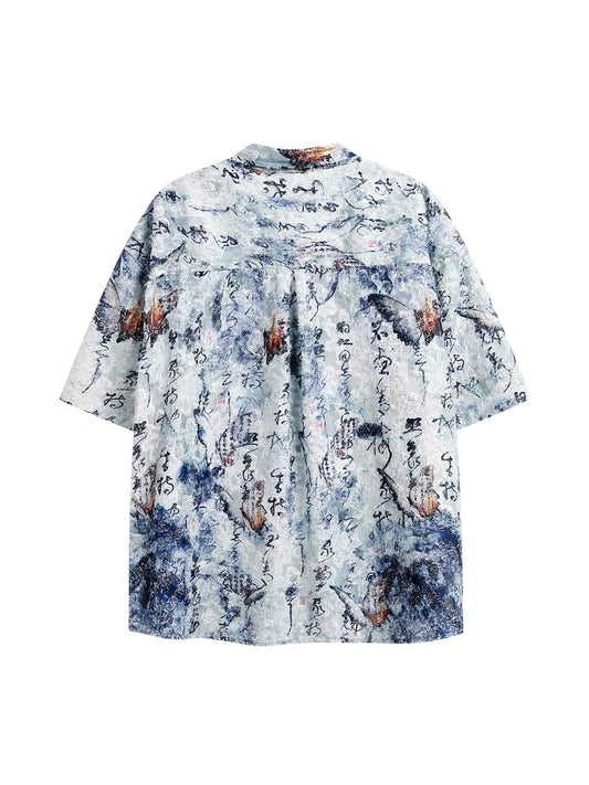 Chemise à manches courtes à imprimé calligraphie traditionnelle