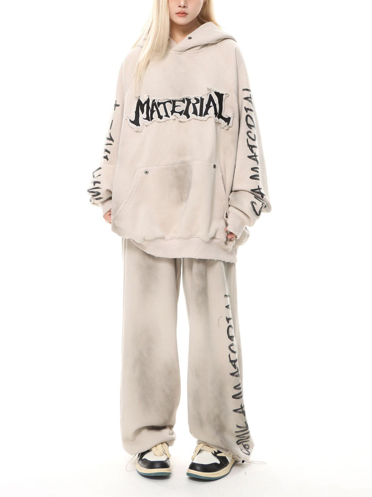 Thesupermade Wasteland Washed Patched Embroidered Hoodie Set