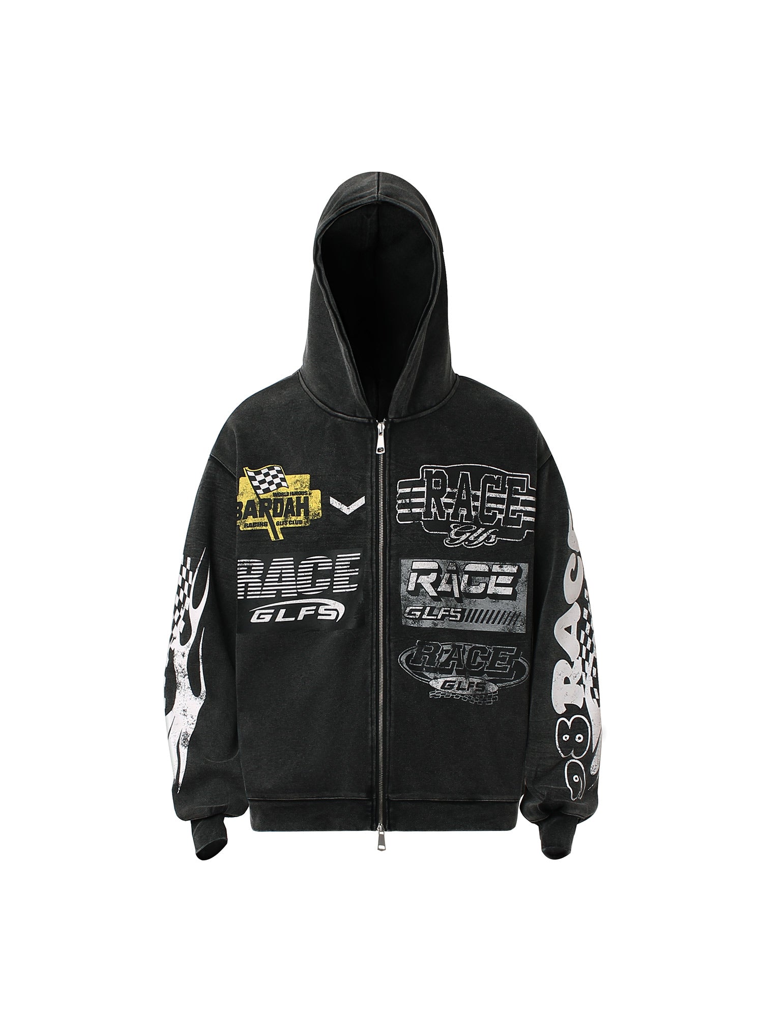 Thesupermade Washed Racing Zip Up Hoodie