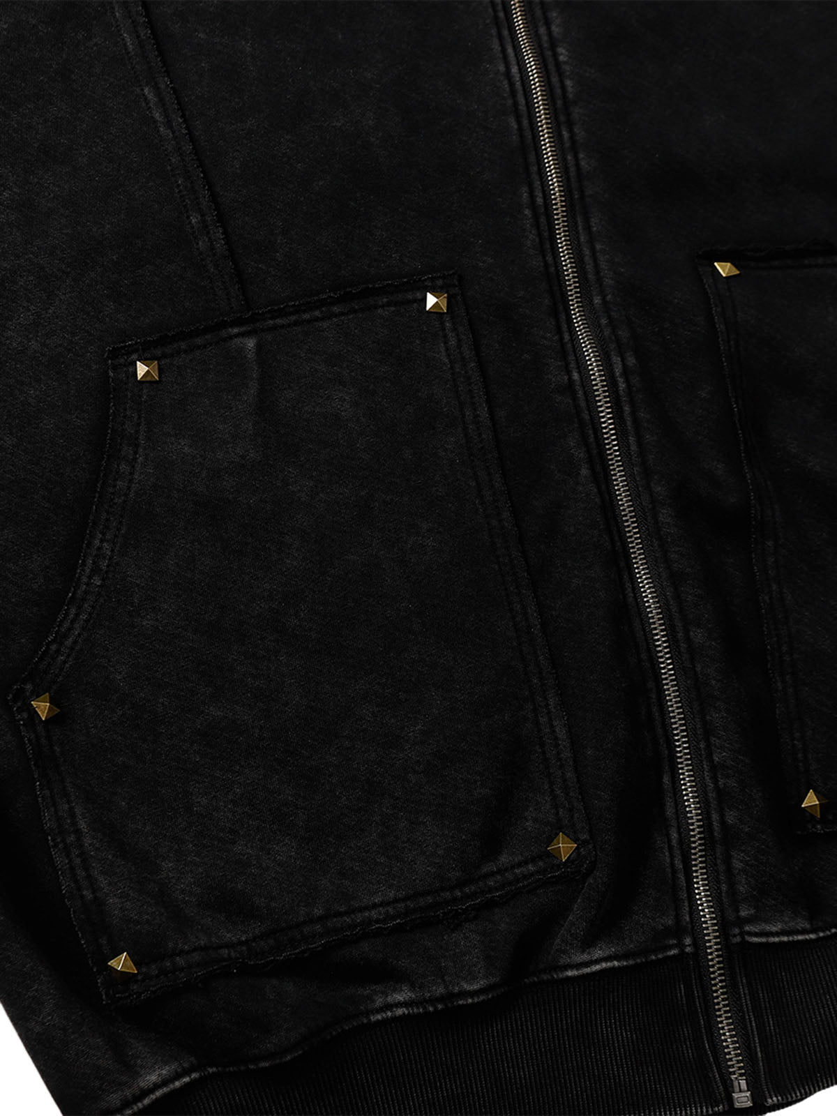 Veste à capuche délavée avec coutures vieillies et rivets