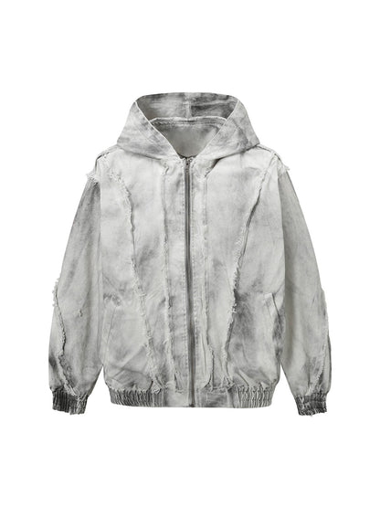 Thesupermade Washed Distressed Fur Hooded Jacket