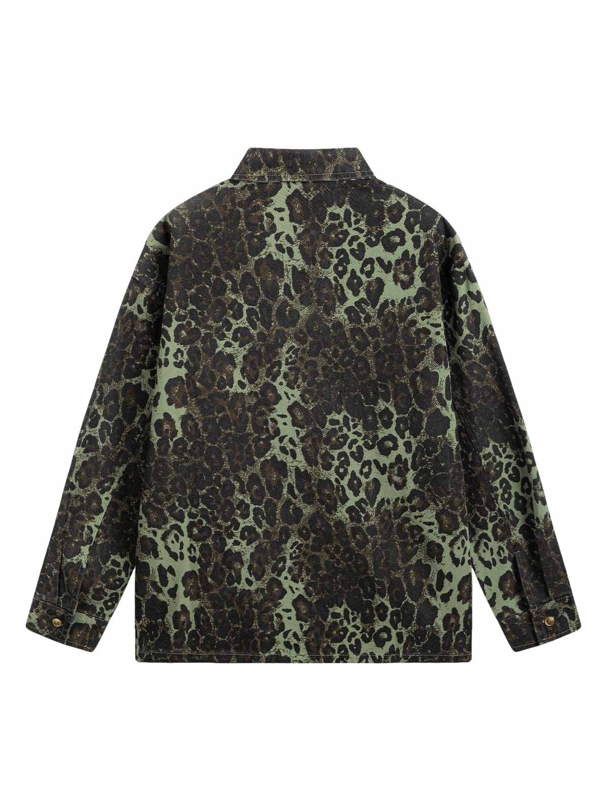 Retro Cheetah Print Workwear Long-Sleeve Shirt