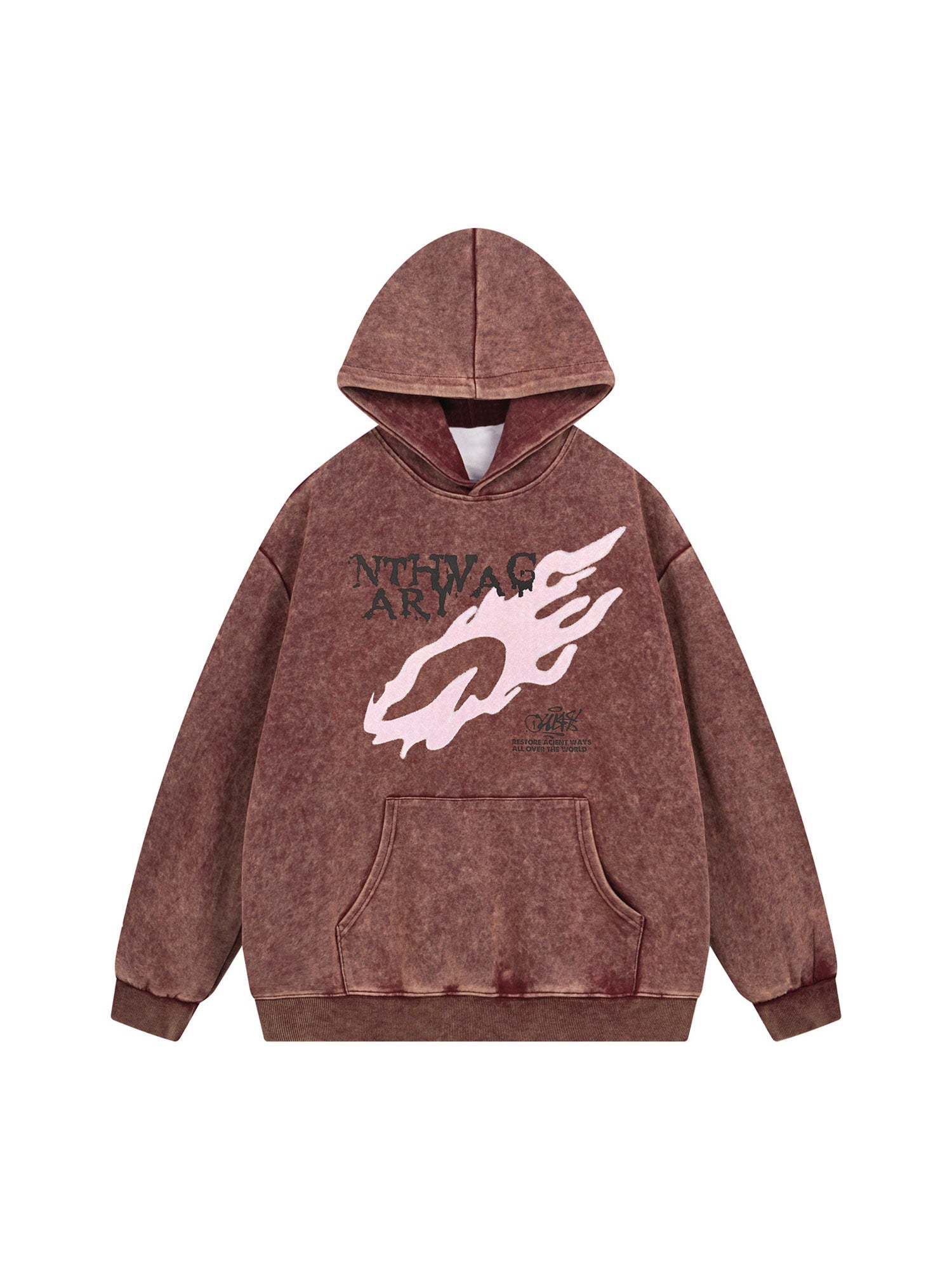 Thesupermade Washed Flame Printed Hooded Fleece Sweatshirt