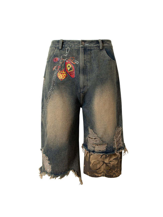 Jorts baggy déchirés et délavés camouflage