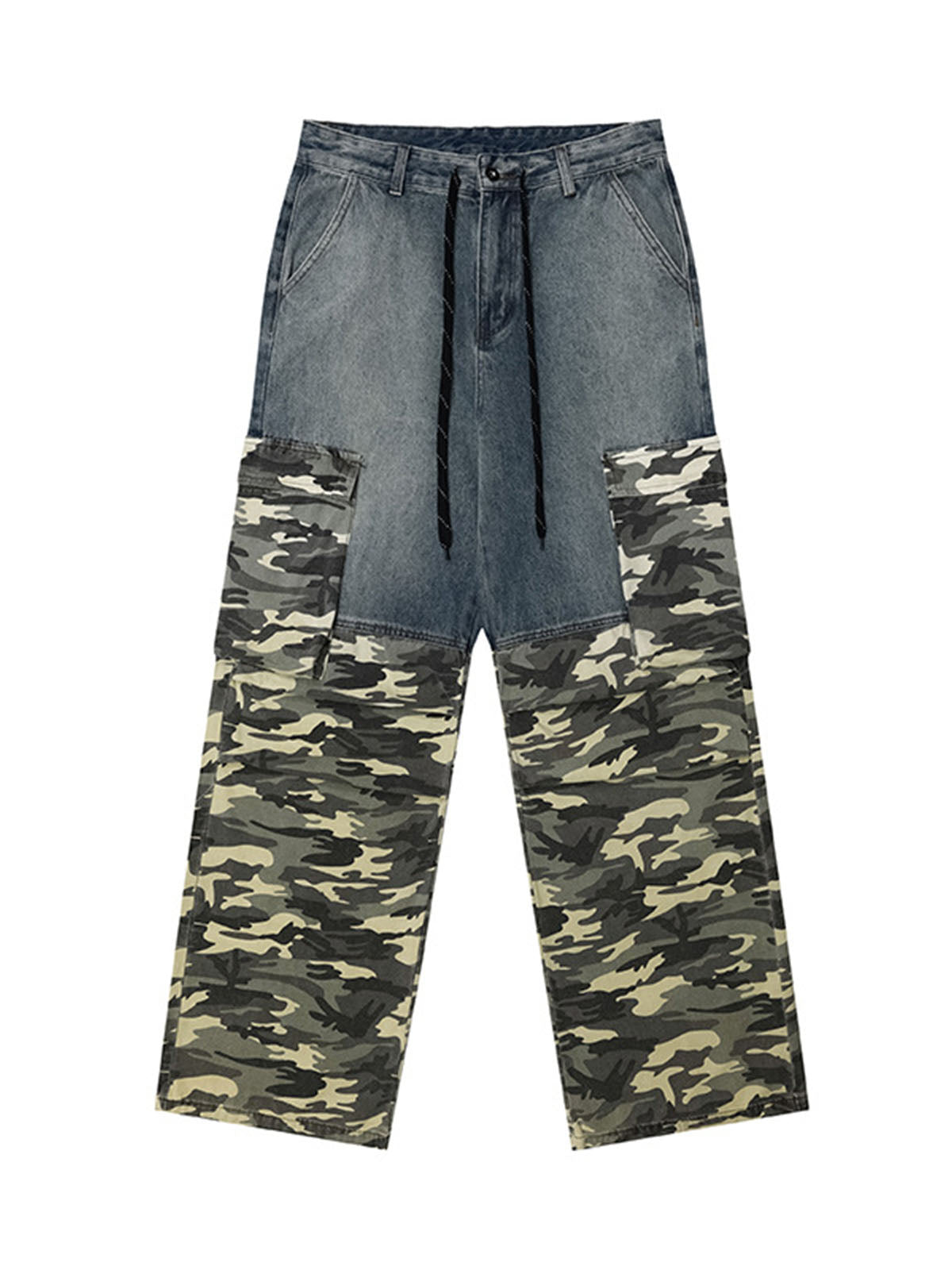 Thesupermade Drawstring Washed Camouflage Cargo Jeans