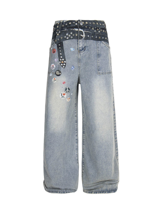 Baggy-Jeans im RO-Stil mit Print