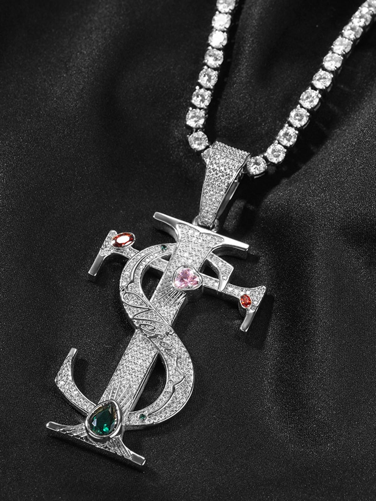 Zircon S Cross Pendant Necklace