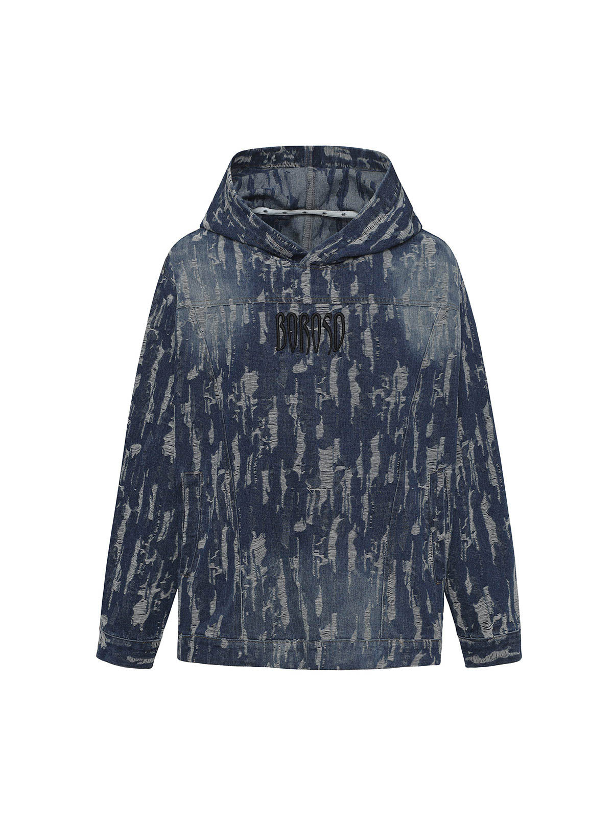 Thesupermade – Bestickter Kapuzenpullover aus gewaschenem Denim
