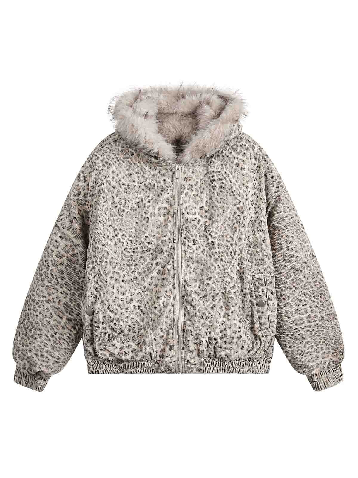 Cheetah Print Mink Fur Hooded Jacket - 2270