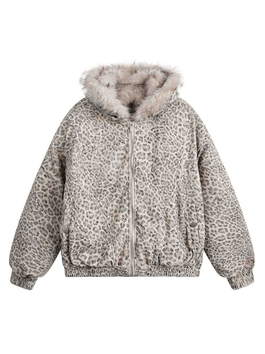 Nerzpelzjacke mit Gepardenmuster und Kapuze - 2270