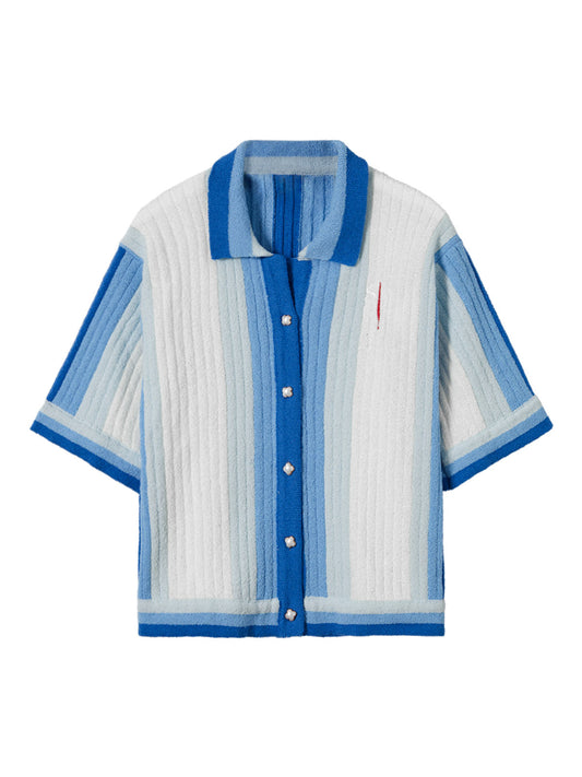 Thesupermade Gradient Stripe Knit Short Sleeve Cardigan