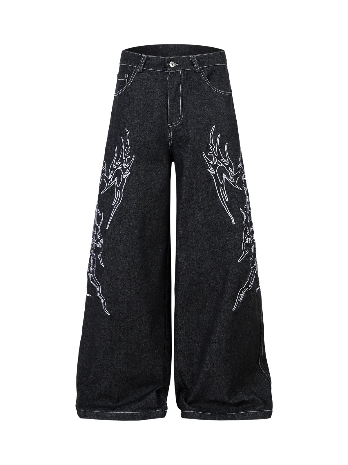 Embroidered Flame Baggy Jeans