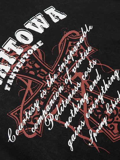 Weste mit zerrissenem Grafik-Kreuz-Print im Used-Look