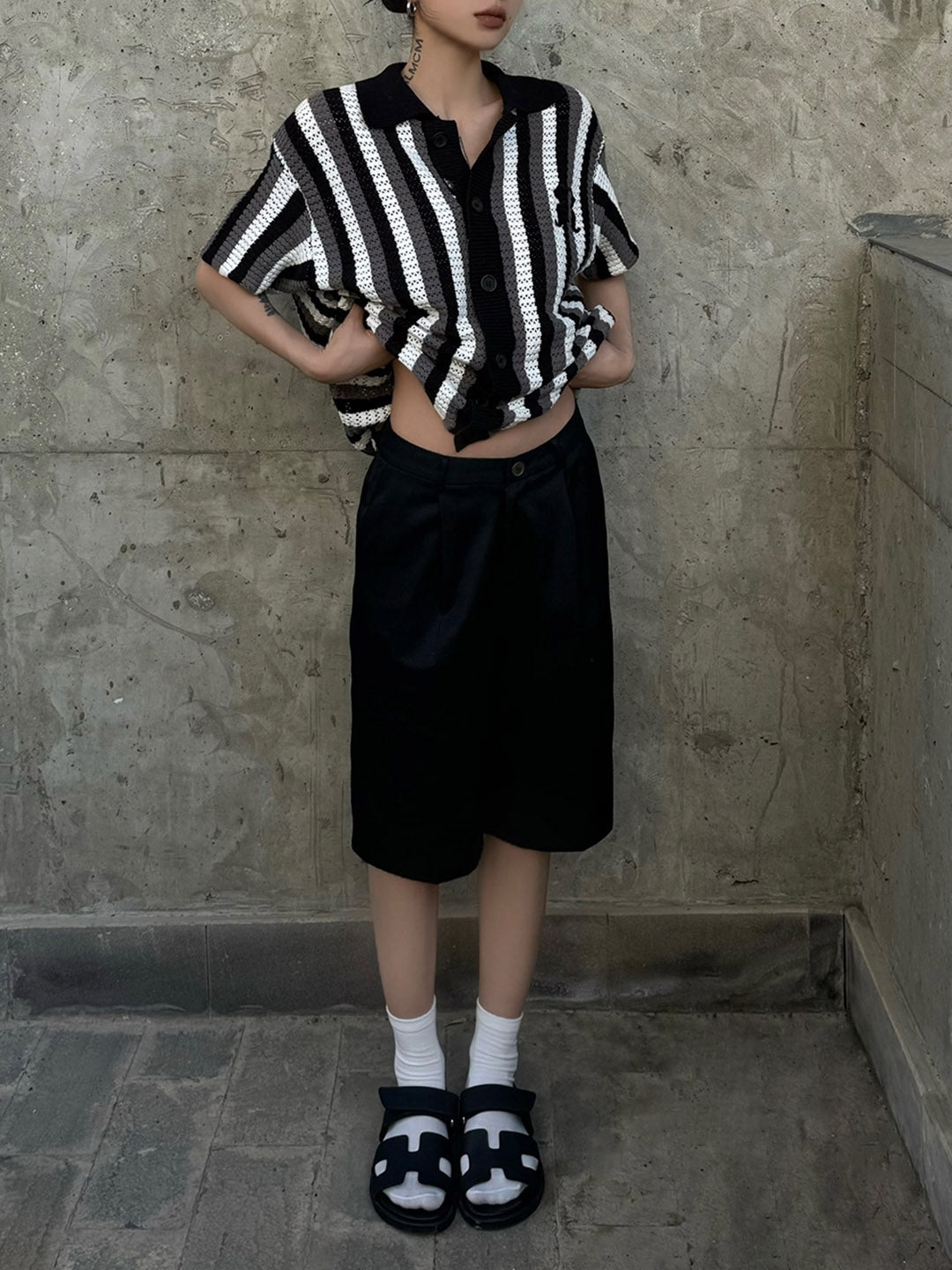 Thesupermade Striped Embroidered Short-sleeved Shirt