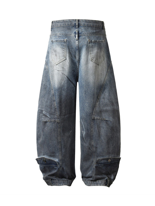 Washed Dirty Dyed Deconstructed Barrel Jeans